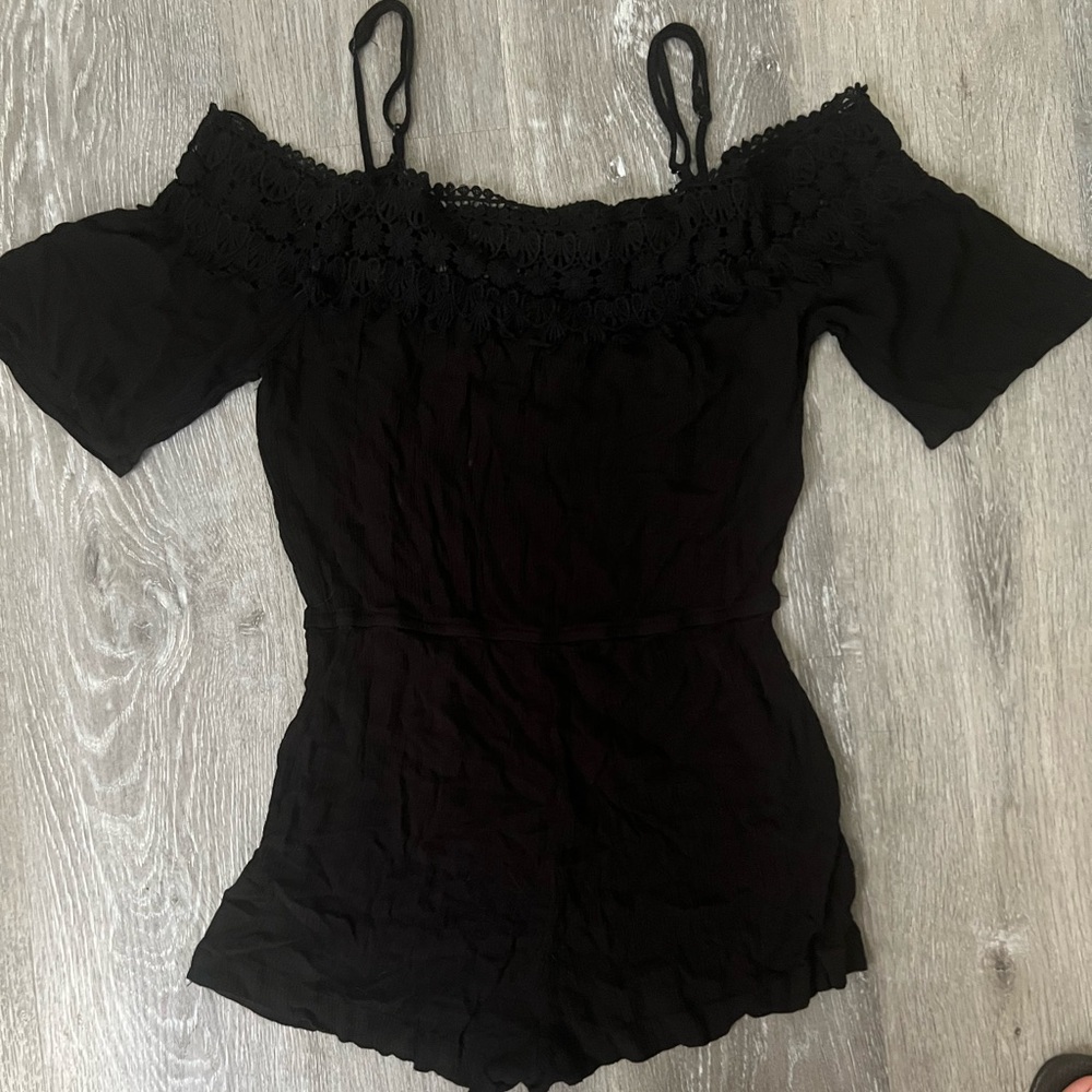 Ambiance Black Ruffled Smocked Short Sleeve Jumper